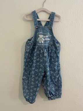 Vintage Baby B’Gosh Denim Overalls Blue Floral Print Cotton Snap Bottom Size 12M